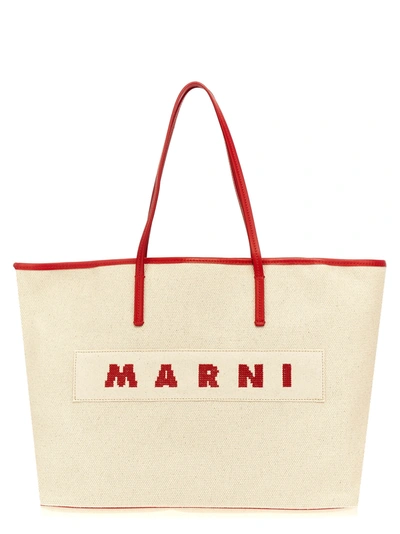 Marni Logo Canvas Shopping Bag In Multicolor