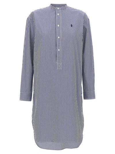 Polo Ralph Lauren Pony Embroidered Striped Shirt Dress In White