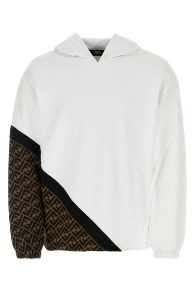 Fendi Diagonal Ff Sweatshirt In Bianco