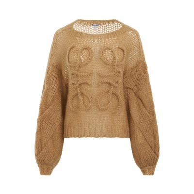 Loewe Anagram-logo Oversized Mohair-blend Sweater In Brown