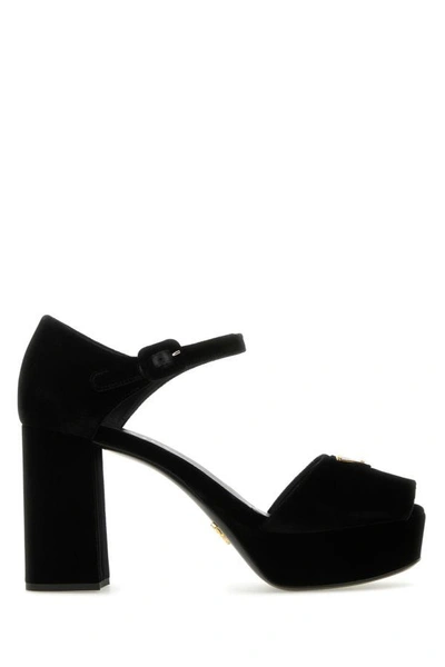 Prada Velvet Platform Sandals In Black