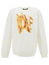 Palm Angels White Crewneck Sweatshirt With Burning Logo Print In Cotton Man In White