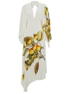 Ferragamo Asymmetric Botanical Print Midi Dress In Black