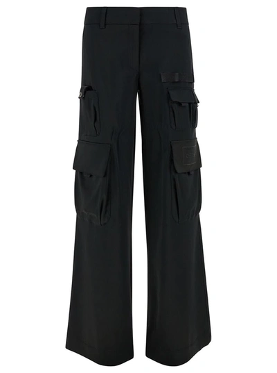 OFF-WHITE BLACK LOW-WAISTED CARGO PANTS IN ACETATE BLEND WOMAN