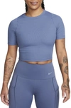 Nike Women's Zenvy Rib Dri-fit Short-sleeve Cropped Top In Blue