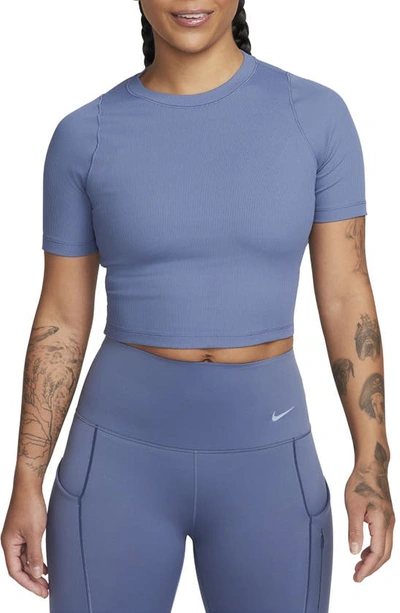 Nike Women's Zenvy Rib Dri-fit Short-sleeve Cropped Top In Blue