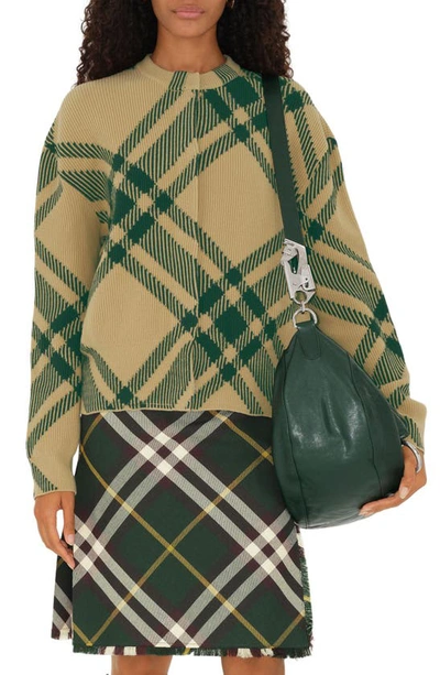 BURBERRY OVERSIZE CHECK WOOL BLEND CARDIGAN