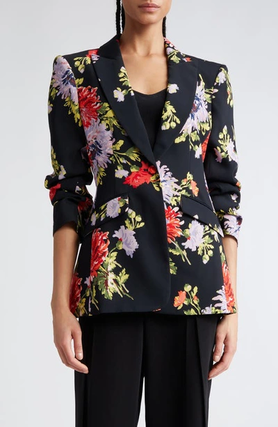 CINQ À SEPT CHEYENNE RUCHED SLEEVE ONE-BUTTON BLAZER