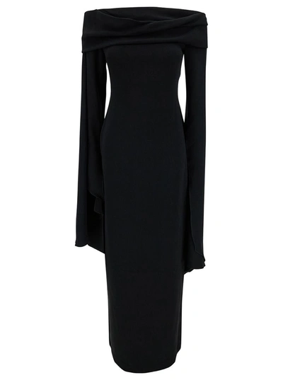 SOLACE LONDON 'ARDEN' LONG BLACK DRESS WITH EXTRA LONG DRESS IN FABRIC WOMAN