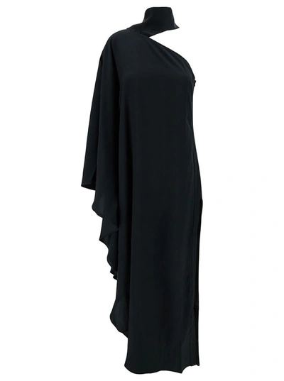 TALLER MARMO LONG BLACK ONE-SHOULDER DRESS WITH CUT-OUT IN ACETATE BLEND WOMAN