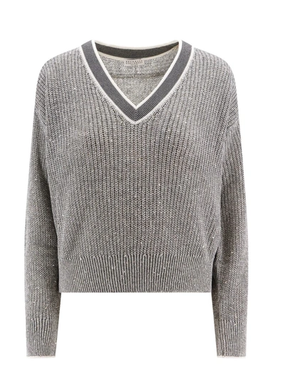 Brunello Cucinelli Linen Sweater In Mid Grey