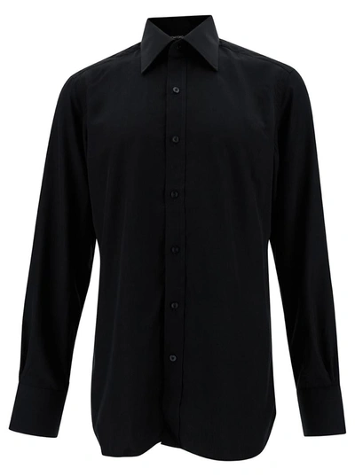 TOM FORD BLACK SHIRT WITH POINTED COLLAR IN SILK BLEND MAN