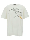 PALM ANGELS WHITE CREWNECK T-SHIRT WITH FOGGY LOGO PRINT IN COTTON MAN