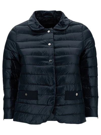 Herno Blue Down Jacket With Collar And Branded Buttons In Polyamide Woman In Navy