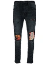 PURPLE BRAND BLACK SKINNY JEANS WITH PURPLE PRINT AND RIPS IN DENIM MAN