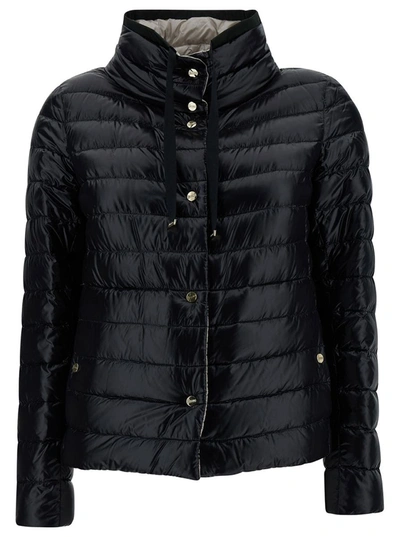 Herno Black And White Reversible Down Jacket With Funnel Neck In Polyamide Woman In Multi