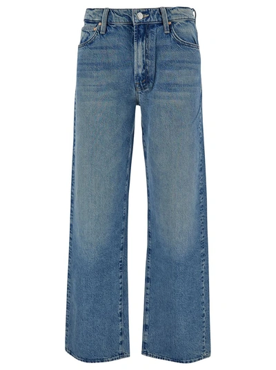 MOTHER 'THE DOUDGER' LIGHT BLUE STRAIGHT JEANS WITH LOGO LABEL IN COTTON DENIM WOMAN