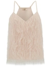 TWINSET LIGHT PINK TOP WITH ALL-OVER FEATHERS IN TECH FABRIC WOMAN