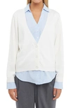 English Factory Mixed Media Layered Cardigan In Cream