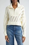 STAUD HAMPTON MIXED STITCH HALF-ZIP COTTON BLEND SWEATER