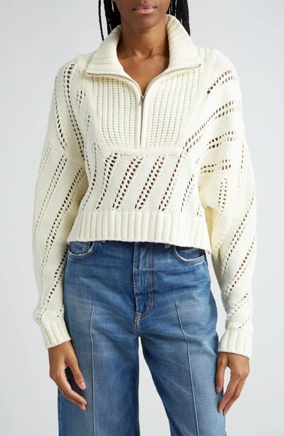 Staud Cropped Hampton Wool Sweater In Ivory