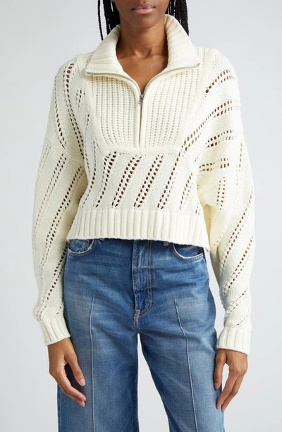 STAUD HAMPTON MIXED STITCH HALF-ZIP COTTON BLEND SWEATER