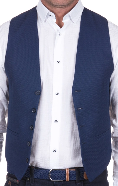 Luchiano Visconti Navy Dobby Woven Vest In Blue