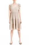 Max Studio Ruffle Cap Sleeve Tiered Jersey Babydoll Dress In Taupe