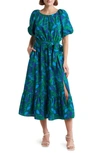 Melloday Floral Print Poplin Midi Dress In Green Multi