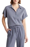 Splendid Padua Short Sleeve Button-up Shirt In Ash Navy