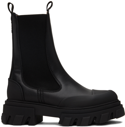 Ganni 55mm Leather Boots With Ankle Height In Black