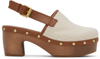 MOSCHINO OFF-WHITE & BROWN ALLOVER LOGO CANVAS MULES