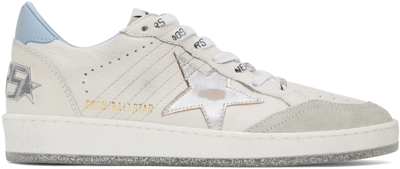 Golden Goose White & Gray Ball Star Sneakers In 11233 White/blue Fog