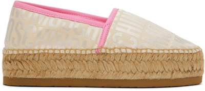 Moschino Beige Allover Logo Espadrilles In Multicolor