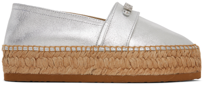 Moschino Silver Mini Lettering Laminated Espadrilles In 902 * Argento