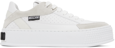 Moschino Logo-embossed Leather Sneakers In White