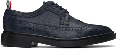 Thom Browne Navy Rubber Sole Longwing Brogues In 415 Navy