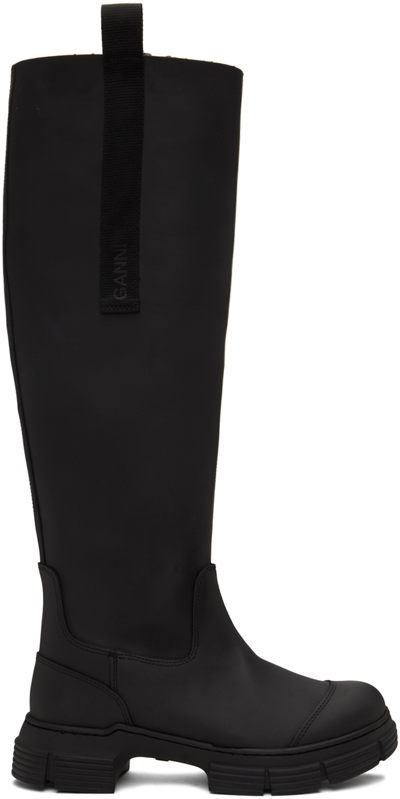 Ganni Black Recycled Rubber Country Boots In 099 Black