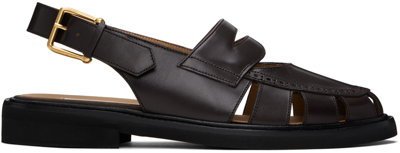 Thom Browne Brown Cutout Slingback Sandals In 210 Brown