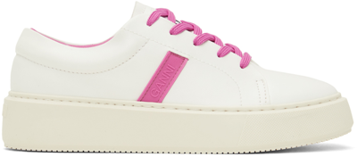 Ganni White & Pink Sporty Mix Cupsole Trainers In 483 Shocking Pink