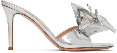 Gianvito Rossi Silver Flower Heeled Sandals