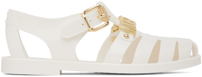 Moschino White Jelly Lettering Logo Sandals In 100 * Bianco