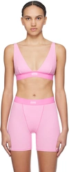 Skims Ribbed Stretch-cotton Plunge Bralette In Bubble Gum