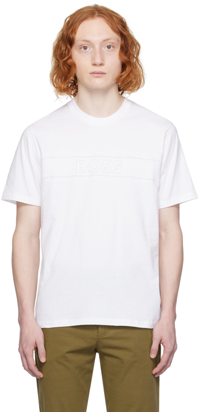 Hugo Boss White Embroidered T-shirt In White 100