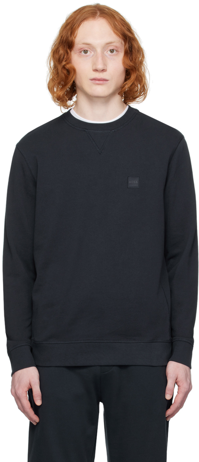 Hugo Boss Navy Patch Sweatshirt In Dark Blue 404