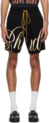 Rhude Straight-leg Logo-jacquard Cotton And Cashmere-blend Drawstring Shorts In Black And Crème