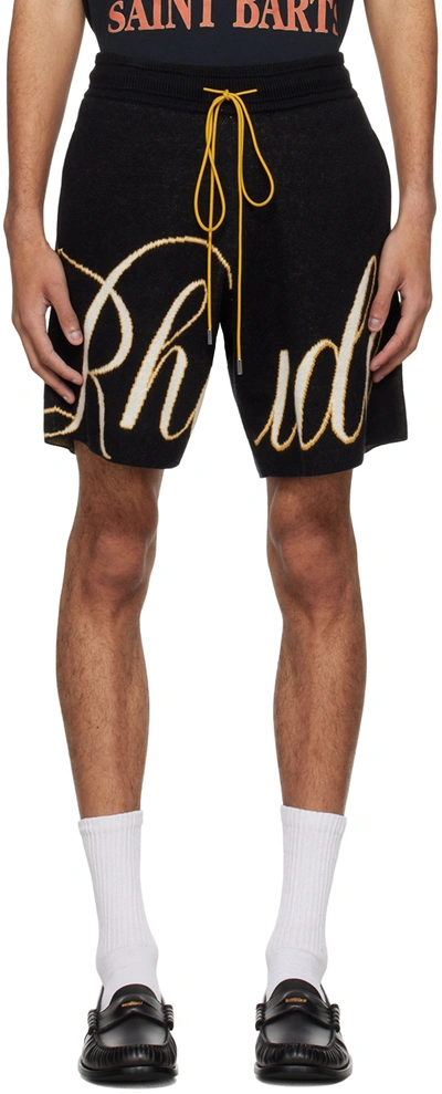 Rhude Straight-leg Logo-jacquard Cotton And Cashmere-blend Drawstring Shorts In Black And Crème