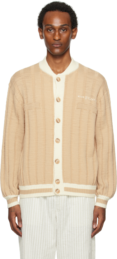 King & Tuckfield Brown Oversized Bomber Cardigan In Sesame/vanilla Ice