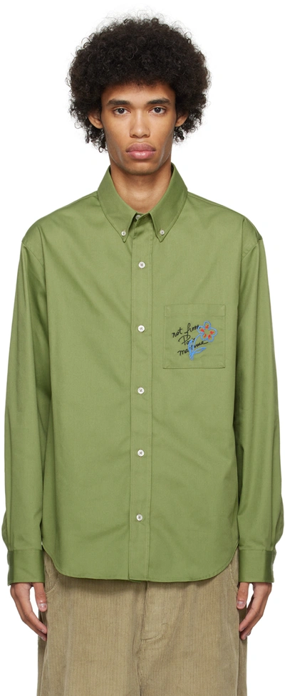 Drôle De Monsieur Khaki 'la Chemise Slogan Esquisse' Shirt In Light Khaki