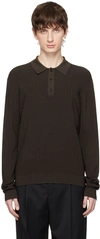 Filippa K Shiny Ribbed Long-sleeve Polo Neck In Dark Oak